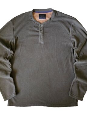 Nomad Craft + Flow Men's Henley Green Olive Waffle Knit Medium Suede Trim Mens M